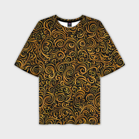 Мужская футболка oversize 3D с принтом Золотые узоры завитки в Курске,  |  | Тематика изображения на принте: 