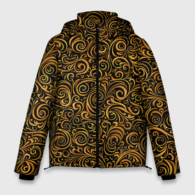 Мужская зимняя куртка 3D с принтом Золотые узоры завитки в Екатеринбурге, верх — 100% полиэстер; подкладка — 100% полиэстер; утеплитель — 100% полиэстер | длина ниже бедра, свободный силуэт Оверсайз. Есть воротник-стойка, отстегивающийся капюшон и ветрозащитная планка. 

Боковые карманы с листочкой на кнопках и внутренний карман на молнии. | Тематика изображения на принте: 