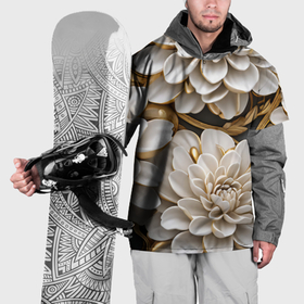 Накидка на куртку 3D с принтом Фарфоровые белые цветы с золотом в Курске, 100% полиэстер |  | 