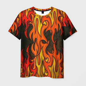 Мужская футболка 3D с принтом Языки пламени арт , 100% полиэфир | прямой крой, круглый вырез горловины, длина до линии бедер | 