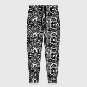 Мужские брюки 3D с принтом Черно белый абстрактный узор круги в Екатеринбурге, 100% полиэстер | манжеты по низу, эластичный пояс регулируется шнурком, по бокам два кармана без застежек, внутренняя часть кармана из мелкой сетки | Тематика изображения на принте: 