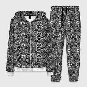 Мужской костюм 3D с принтом Черно белый абстрактный узор круги в Санкт-Петербурге, 100% полиэстер | Манжеты и пояс оформлены тканевой резинкой, двухслойный капюшон со шнурком для регулировки, карманы спереди | Тематика изображения на принте: 