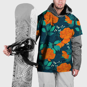 Накидка на куртку 3D с принтом Паттерн с оранжевыми цветами в Курске, 100% полиэстер |  | 