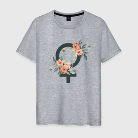 Мужская футболка хлопок с принтом Female sign flowers в Кировске, 100% хлопок | прямой крой, круглый вырез горловины, длина до линии бедер, слегка спущенное плечо. | Тематика изображения на принте: 