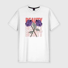 Мужская футболка хлопок Slim с принтом Beauty purple flowers в Белгороде, 92% хлопок, 8% лайкра | приталенный силуэт, круглый вырез ворота, длина до линии бедра, короткий рукав | Тематика изображения на принте: 