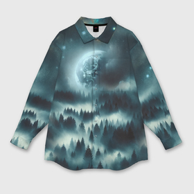Мужская рубашка oversize 3D с принтом Луна и туман в лесу в Курске,  |  | Тематика изображения на принте: 