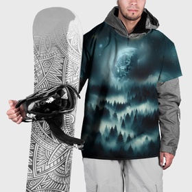 Накидка на куртку 3D с принтом Луна и туман в лесу , 100% полиэстер |  | 