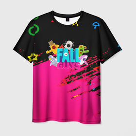 Мужская футболка 3D с принтом Fall Guys kids color в Курске, 100% полиэфир | прямой крой, круглый вырез горловины, длина до линии бедер | 