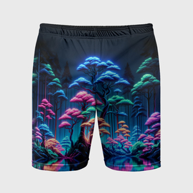 Мужские шорты спортивные с принтом Неоновый лес   нейросеть ,  |  | 