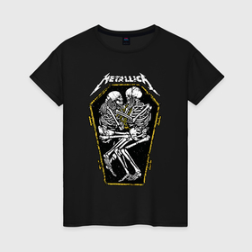 Женская футболка хлопок с принтом Metallica   coffin в Кировске, 100% хлопок | прямой крой, круглый вырез горловины, длина до линии бедер, слегка спущенное плечо | 