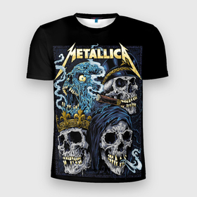 Мужская футболка 3D Slim с принтом Metallica   skulls в Кировске, 100% полиэстер с улучшенными характеристиками | приталенный силуэт, круглая горловина, широкие плечи, сужается к линии бедра | Тематика изображения на принте: 