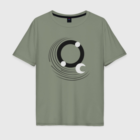 Мужская футболка хлопок Oversize с принтом Луна абстракция, круги и линии в Екатеринбурге, 100% хлопок | свободный крой, круглый ворот, “спинка” длиннее передней части | 