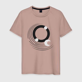 Мужская футболка хлопок с принтом Луна абстракция, круги и линии в Екатеринбурге, 100% хлопок | прямой крой, круглый вырез горловины, длина до линии бедер, слегка спущенное плечо. | 