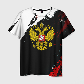 Мужская футболка 3D с принтом Россия герб текстура краски в Новосибирске, 100% полиэфир | прямой крой, круглый вырез горловины, длина до линии бедер | 