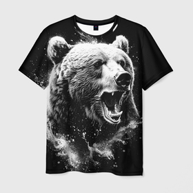 Мужская футболка 3D с принтом Медведь на охоте в Петрозаводске, 100% полиэфир | прямой крой, круглый вырез горловины, длина до линии бедер | 