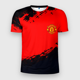 Мужская футболка 3D Slim с принтом Manchester United colors sport , 100% полиэстер с улучшенными характеристиками | приталенный силуэт, круглая горловина, широкие плечи, сужается к линии бедра | 