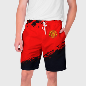 Мужские шорты 3D с принтом Manchester United colors sport в Санкт-Петербурге,  полиэстер 100% | прямой крой, два кармана без застежек по бокам. Мягкая трикотажная резинка на поясе, внутри которой широкие завязки. Длина чуть выше колен | 