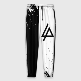 Мужские брюки 3D с принтом Linkin park краски чёрнобелый в Екатеринбурге, 100% полиэстер | манжеты по низу, эластичный пояс регулируется шнурком, по бокам два кармана без застежек, внутренняя часть кармана из мелкой сетки | 