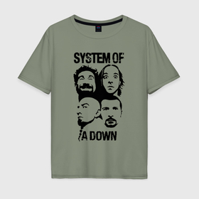 Мужская футболка хлопок Oversize с принтом System of a down   heads в Новосибирске, 100% хлопок | свободный крой, круглый ворот, “спинка” длиннее передней части | 