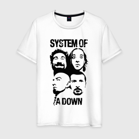Мужская футболка хлопок с принтом System of a down   heads в Санкт-Петербурге, 100% хлопок | прямой крой, круглый вырез горловины, длина до линии бедер, слегка спущенное плечо. | 