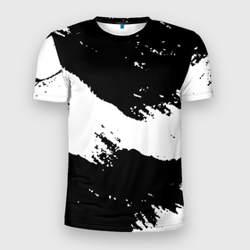 Мужская футболка 3D Slim с принтом Чёрнобелые краски в Екатеринбурге, 100% полиэстер с улучшенными характеристиками | приталенный силуэт, круглая горловина, широкие плечи, сужается к линии бедра | 