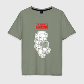 Мужская футболка хлопок Oversize с принтом Работник с самым важным Lethal company в Тюмени, 100% хлопок | свободный крой, круглый ворот, “спинка” длиннее передней части | Тематика изображения на принте: 