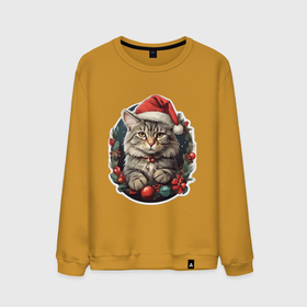Мужской свитшот хлопок с принтом Рождественский кот 1 , 100% хлопок |  | Тематика изображения на принте: 