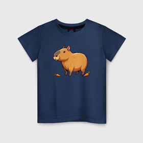 Детская футболка хлопок с принтом Капибара и морковь в Кировске, 100% хлопок | круглый вырез горловины, полуприлегающий силуэт, длина до линии бедер | 