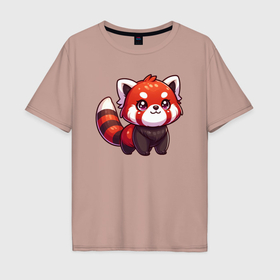 Мужская футболка хлопок Oversize с принтом Милая красная панда , 100% хлопок | свободный крой, круглый ворот, “спинка” длиннее передней части | Тематика изображения на принте: 