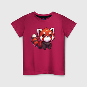 Детская футболка хлопок с принтом Милая красная панда в Санкт-Петербурге, 100% хлопок | круглый вырез горловины, полуприлегающий силуэт, длина до линии бедер | 