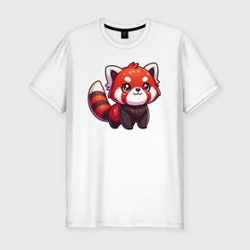 Мужская футболка хлопок Slim с принтом Милая красная панда в Петрозаводске, 92% хлопок, 8% лайкра | приталенный силуэт, круглый вырез ворота, длина до линии бедра, короткий рукав | 