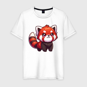 Мужская футболка хлопок с принтом Милая красная панда в Екатеринбурге, 100% хлопок | прямой крой, круглый вырез горловины, длина до линии бедер, слегка спущенное плечо. | 