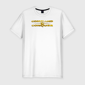 Мужская футболка хлопок Slim с принтом Command  Conquer логотип в Белгороде, 92% хлопок, 8% лайкра | приталенный силуэт, круглый вырез ворота, длина до линии бедра, короткий рукав | 