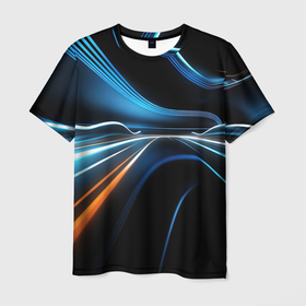 Мужская футболка 3D с принтом Черно синие абстрактные волны в Курске, 100% полиэфир | прямой крой, круглый вырез горловины, длина до линии бедер | 