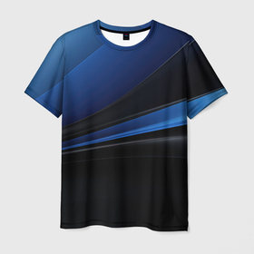 Мужская футболка 3D с принтом Черно синие абстрактные  волны в Екатеринбурге, 100% полиэфир | прямой крой, круглый вырез горловины, длина до линии бедер | Тематика изображения на принте: 