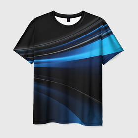 Мужская футболка 3D с принтом Черно синие   абстрактные  волны в Екатеринбурге, 100% полиэфир | прямой крой, круглый вырез горловины, длина до линии бедер | Тематика изображения на принте: 