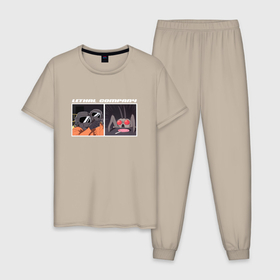 Мужская пижама хлопок с принтом Lethal company memes в Санкт-Петербурге, 100% хлопок | брюки и футболка прямого кроя, без карманов, на брюках мягкая резинка на поясе и по низу штанин
 | 
