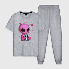 Мужская пижама хлопок с принтом Ребенок пришелец девочка в Курске, 100% хлопок | брюки и футболка прямого кроя, без карманов, на брюках мягкая резинка на поясе и по низу штанин
 | 
