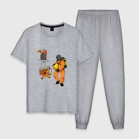 Мужская пижама хлопок с принтом Классика Lethal company в Санкт-Петербурге, 100% хлопок | брюки и футболка прямого кроя, без карманов, на брюках мягкая резинка на поясе и по низу штанин
 | 