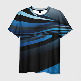 Мужская футболка 3D с принтом Черные и синие волны  абстрактные в Екатеринбурге, 100% полиэфир | прямой крой, круглый вырез горловины, длина до линии бедер | Тематика изображения на принте: 