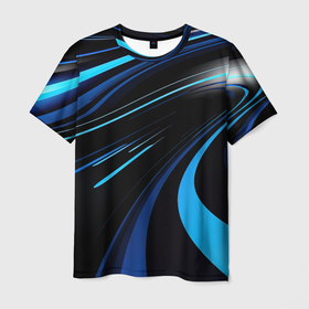 Мужская футболка 3D с принтом Черные  и синие  волны  абстрактные в Екатеринбурге, 100% полиэфир | прямой крой, круглый вырез горловины, длина до линии бедер | Тематика изображения на принте: 