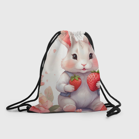 Рюкзак-мешок 3D с принтом Кролик с клубникой в Кировске, 100% полиэстер | плотность ткани — 200 г/м2, размер — 35 х 45 см; лямки — толстые шнурки, застежка на шнуровке, без карманов и подкладки | 