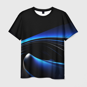 Мужская футболка 3D с принтом Черно синий абстрактный спортивный стиль в Екатеринбурге, 100% полиэфир | прямой крой, круглый вырез горловины, длина до линии бедер | 