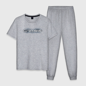 Мужская пижама хлопок с принтом Crysis логотип в Екатеринбурге, 100% хлопок | брюки и футболка прямого кроя, без карманов, на брюках мягкая резинка на поясе и по низу штанин
 | Тематика изображения на принте: 