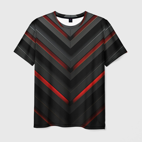 Мужская футболка 3D с принтом Красное свечение на черном в Санкт-Петербурге, 100% полиэфир | прямой крой, круглый вырез горловины, длина до линии бедер | 