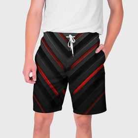 Мужские шорты 3D с принтом Красное свечение на черном в Тюмени,  полиэстер 100% | прямой крой, два кармана без застежек по бокам. Мягкая трикотажная резинка на поясе, внутри которой широкие завязки. Длина чуть выше колен | 