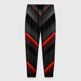 Мужские брюки 3D с принтом Красное свечение  на черном в Санкт-Петербурге, 100% полиэстер | манжеты по низу, эластичный пояс регулируется шнурком, по бокам два кармана без застежек, внутренняя часть кармана из мелкой сетки | 