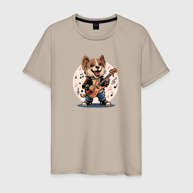 Мужская футболка хлопок с принтом Собака   рок звезда в Тюмени, 100% хлопок | прямой крой, круглый вырез горловины, длина до линии бедер, слегка спущенное плечо. | 