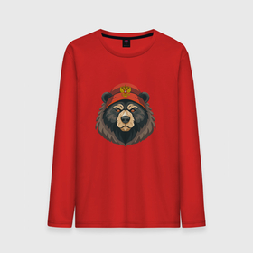 Мужской лонгслив хлопок с принтом Русский медведь в шапке с гербом в Белгороде, 100% хлопок |  | 