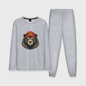 Мужская пижама с лонгсливом хлопок с принтом Русский медведь в шапке с гербом в Курске,  |  | Тематика изображения на принте: 